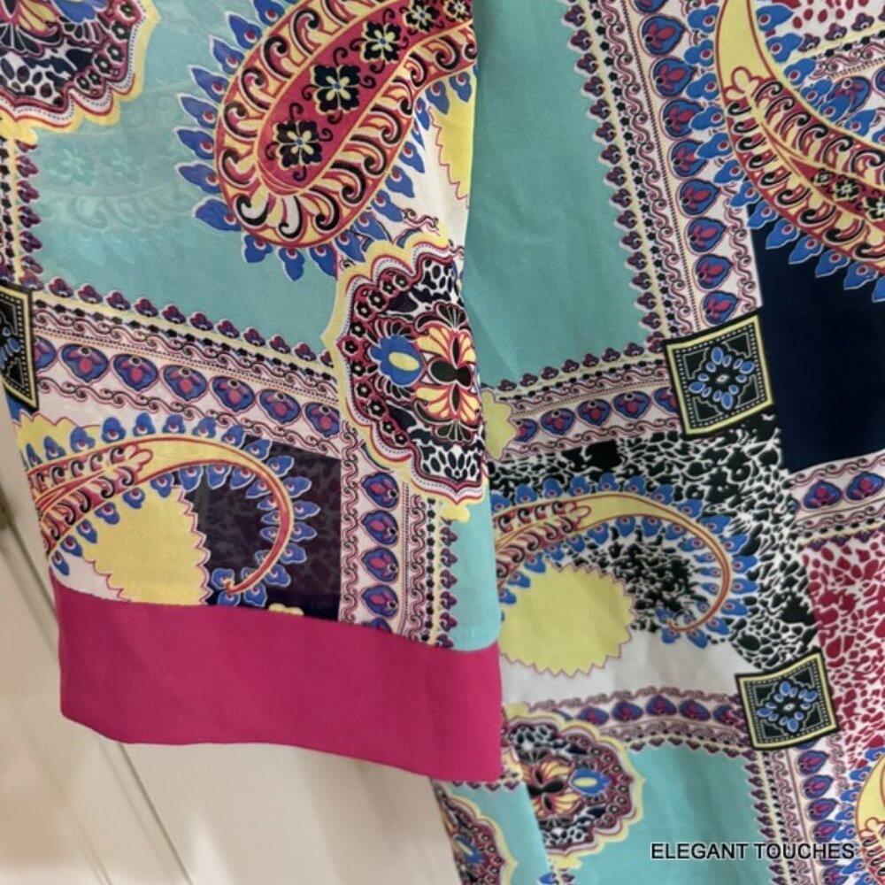 UMGEE Paisley Tunic Dress L Womens Boho Shift Colorful Knit Lined Flared Sleeve - Picture 6 of 12
